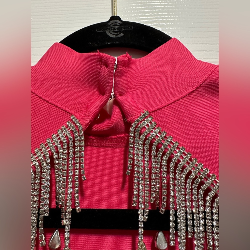 Rhinestone Backless Pink Dress - Picture 6 of 8